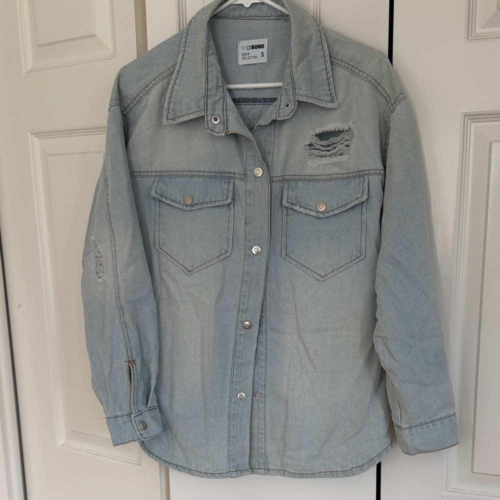 Cisono Distressed/distructed Light Blue Jean Jacket